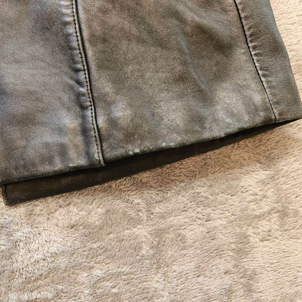 Nine West Womens Black Genuine Leather Button Front Quilted Lined Car Coat Med - Picture 8 of 10